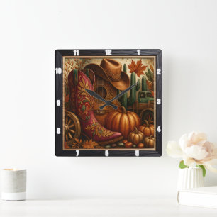 Cowboy Boot Autumn Western Quadratische Wanduhr