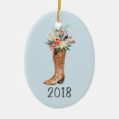 Cowboy Boot Bouquet Keepake Jahr Keramik Ornament (Vorne)
