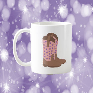 Cowboy Boot Brown Pink Lila Stars Kaffeetasse