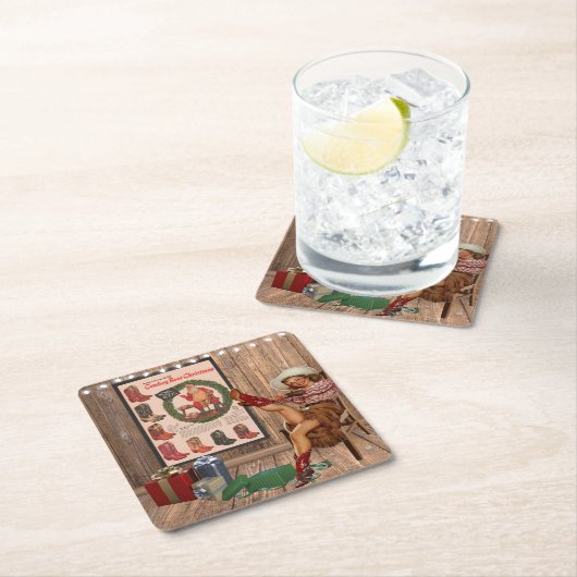 Cowboy Boot Christmas Rechteckiger Pappuntersetzer (Vor Ort)