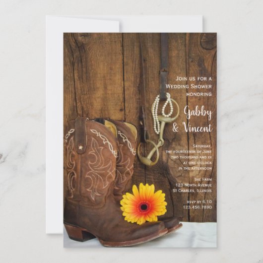 Cowboy Boot Daisy Horse Bit Western Polterabend Einladung (Vorderseite)