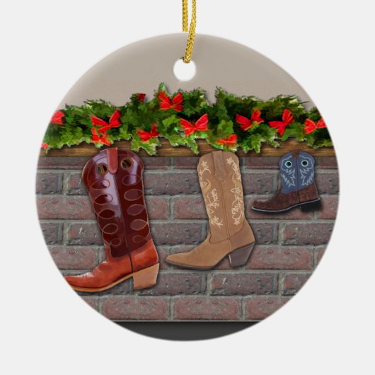Cowboy Boot-Strumpf am Kamin Keramikornament (Vorne)