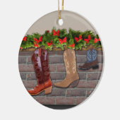 Cowboy Boot-Strumpf am Kamin Keramikornament (Links)