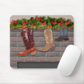 Cowboy Boot-Strumpf am Kamin Mousepad (Mit Mouse)