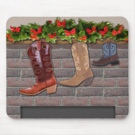 Cowboy Boot-Strumpf am Kamin Mousepad (Vorne)
