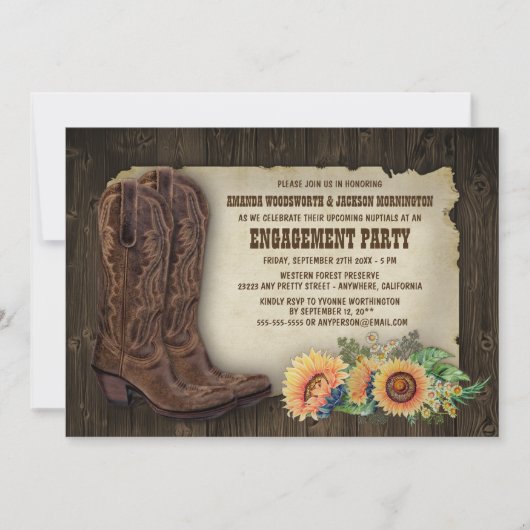 Cowboy Boot Sunflower Engagement Party Einladungen (Vorderseite)