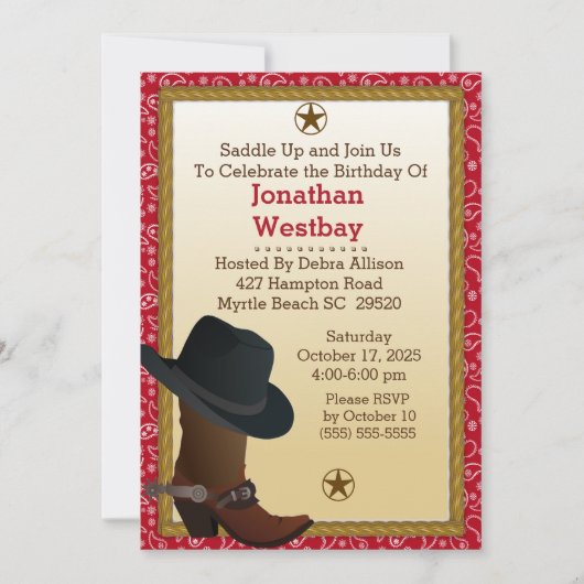 Cowboy Boot und Hat Geburtstag Einladung (Vorderseite)