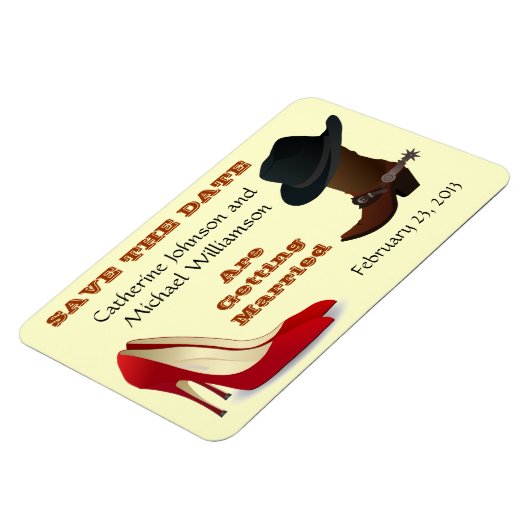 Cowboy Boot und High Heels Hochzeit Save the Date  Magnet (Linke Seite)
