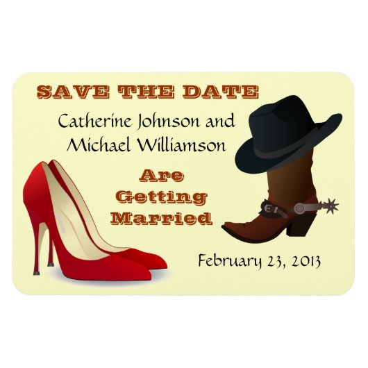 Cowboy Boot und High Heels Hochzeit Save the Date Magnet (Horizontal)