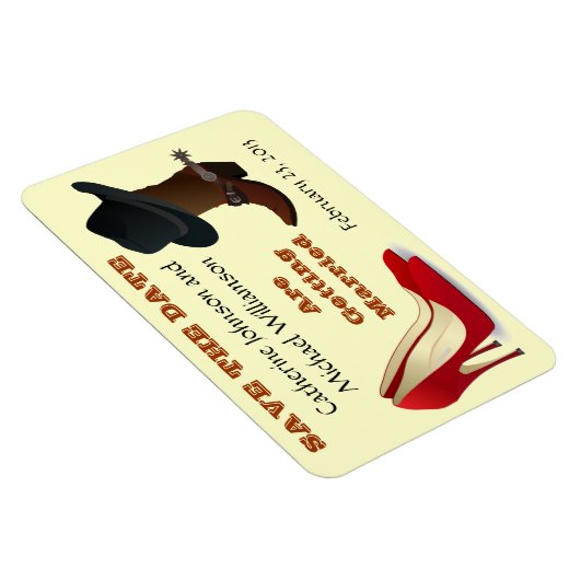 Cowboy Boot und High Heels Hochzeit Save the Date Magnet (Rechte Seite)