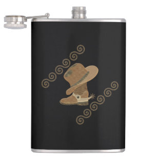 Cowboy Boot und Hut aus Holzeinlage Flachmann