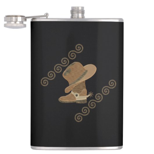 Cowboy Boot und Hut aus Holzeinlage Flachmann (Geöffnet)