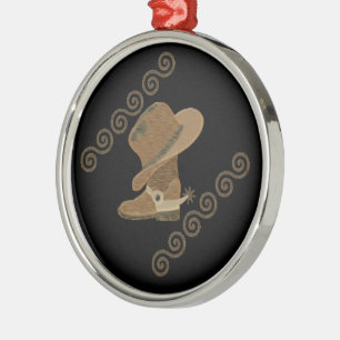 Cowboy Boot und Hut aus Holzeinlage Ornament Aus Metall