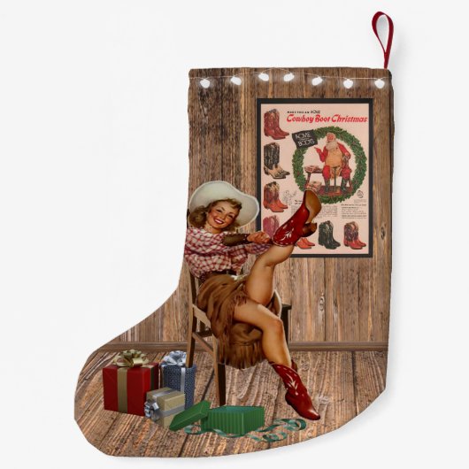 Cowboy Boot Weihnachtsmädchen auf Red Boots Kleiner Weihnachtsstrumpf (Rückseite)