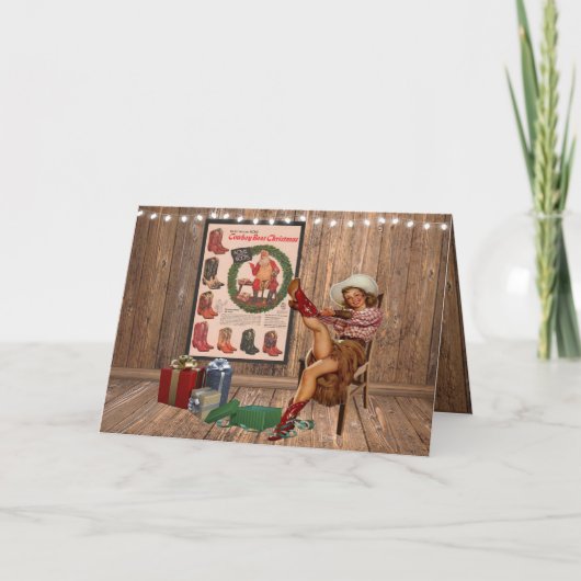 Cowboy Boot Weihnachtsmädchen Stiefel anlegen Karte (Vorderseite)