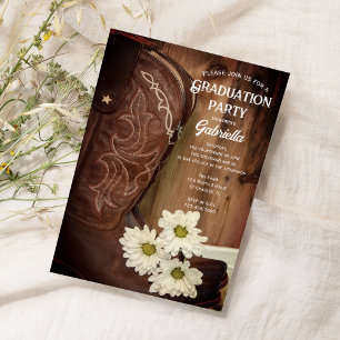 Cowboy Boot White Daisies Western Graduation Party Einladung