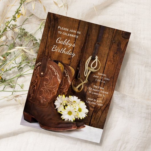 Cowboy Boots and Daisies Country Birthday Party Einladung