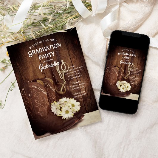 Cowboy Boots and Daisies Western Graduation Party Einladung