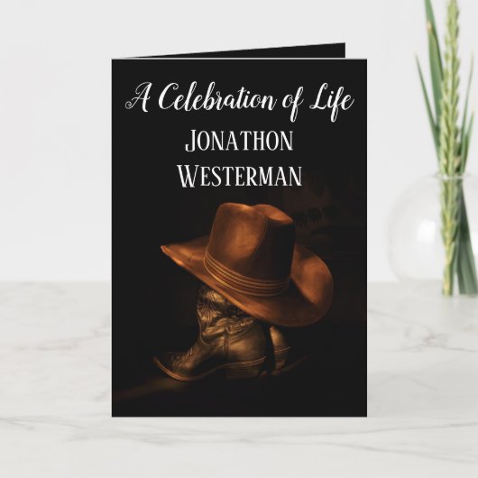 Cowboy Boots and Hat Celebration of Life Karte (Vorderseite)