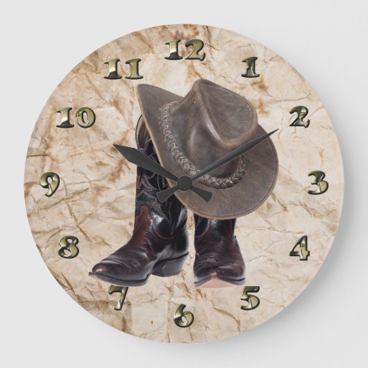 Cowboy Boots and Hat Große Wanduhr (Vorderseite)