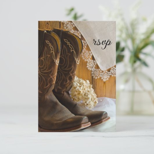 Cowboy Boots and Lace Western Wedding RSVP Card (Stehend Vorderseite)