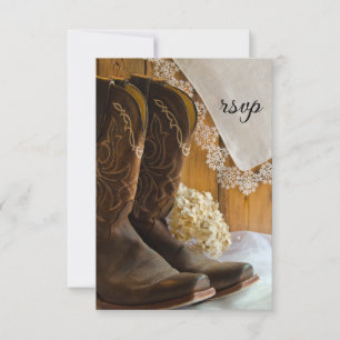 Cowboy Boots and Lace Western Wedding RSVP Card Karte