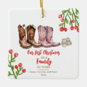 Cowboy Boots Baby's First Christmas Keramikornament (Vorderseite)