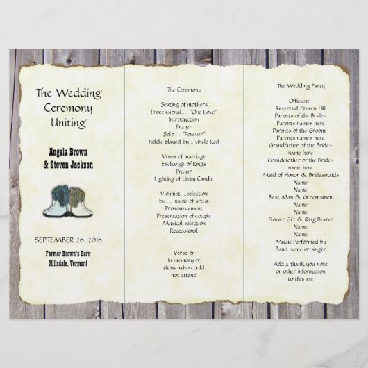 Cowboy Boots Country Wedding Program Template (Vorderseite)