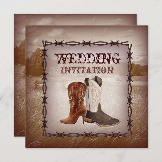 Cowboy Boots Country Western Einladung Hochzeit (Vorne/Hinten)