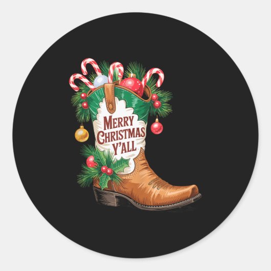 Cowboy Boots Country Western Merry Christmas Y'all Runder Aufkleber (Vorderseite)