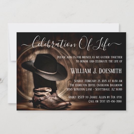 Cowboy Boots Cowboy-Hat-Beerdigungsdienst Einladung (Vorderseite)