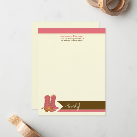 Cowboy Boots Custom Flat Mitteilungskarten (pink) (Vorderseite/Rückseite Beispiel)