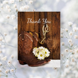 Cowboy Boots, Daisies Horse Bit Wedding Danke Postkarte