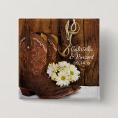 Cowboy Boots, Daisies Horse Bit Western Hochzeit Button (Vorderseite)
