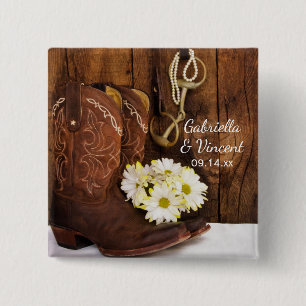 Cowboy Boots, Daisies Horse Bit Western Hochzeit Button