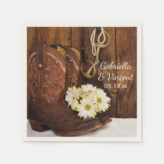 Cowboy Boots Daisies Horse Bit Western Hochzeit Serviette (Vorderseite)
