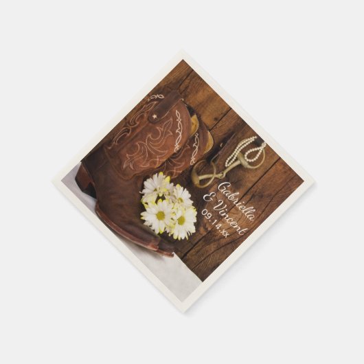 Cowboy Boots Daisies Horse Bit Western Hochzeit Serviette (Ecke)