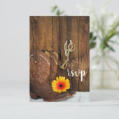 Cowboy Boots Daisy Horse Bit Barn Wedding RSVP Karte (Stehend Vorderseite)