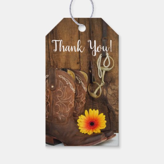 Cowboy Boots, Daisy Horse Bit Gastgeschenk Hochzei Geschenkanhänger (Vorderseite)
