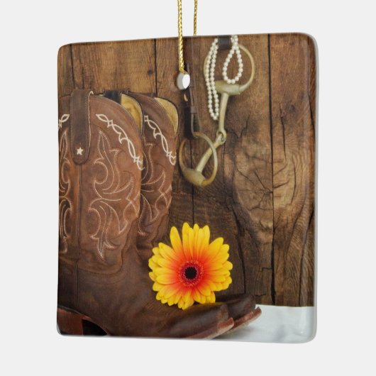 Cowboy Boots, Daisy Horse Bit Western Hochzeit Keramikornament (Links)