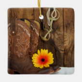 Cowboy Boots, Daisy Horse Bit Western Hochzeit Keramikornament (Vorderseite)