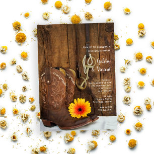 Cowboy Boots, Daisy und Horse Bit Engagement Party Einladung