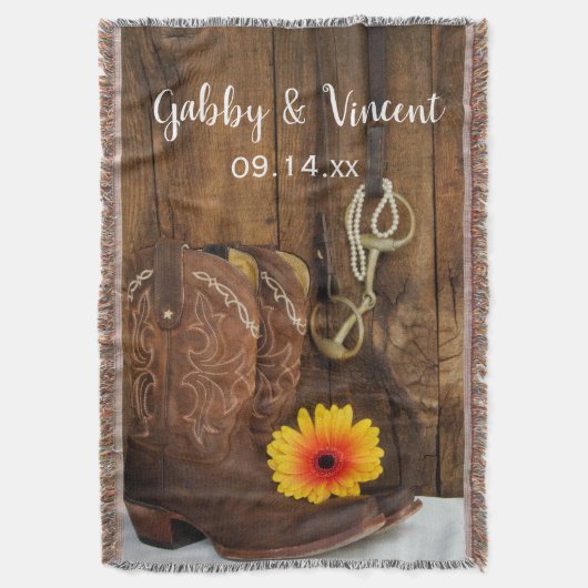 Cowboy Boots, Daisy und Horse Bit Western Hochzeit Decke (Vorderseite Vertikal)
