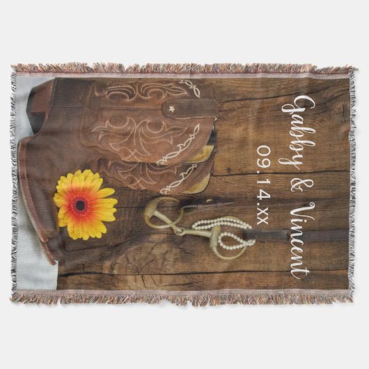 Cowboy Boots, Daisy und Horse Bit Western Hochzeit Decke (Vorderseite)