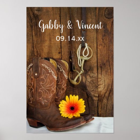 Cowboy Boots, Daisy und Horse Bit Western Hochzeit Poster (Vorne)