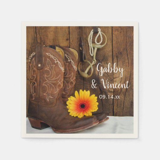 Cowboy Boots, Daisy und Horse Bit Western Hochzeit Serviette (Vorderseite)