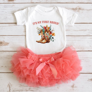 Cowboy Boots First Rodeo Birthday Baby Bodysuit Baby Strampler