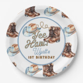 Cowboy Boots First Rodeo Birthday Pappteller (Vorderseite)