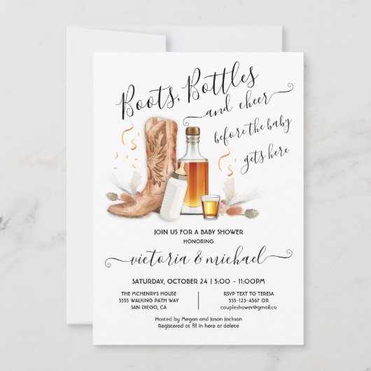 Cowboy Boots Flaschen Babydusche Einladung (Vorderseite)