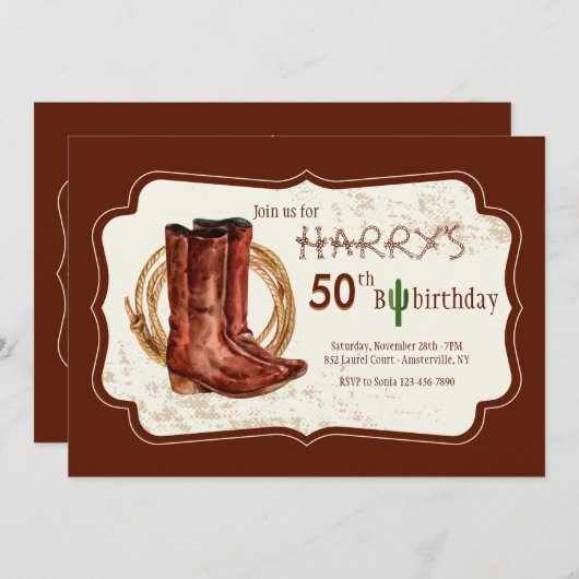 Cowboy Boots Geburtstagsparty Einladung (Vorne/Hinten)